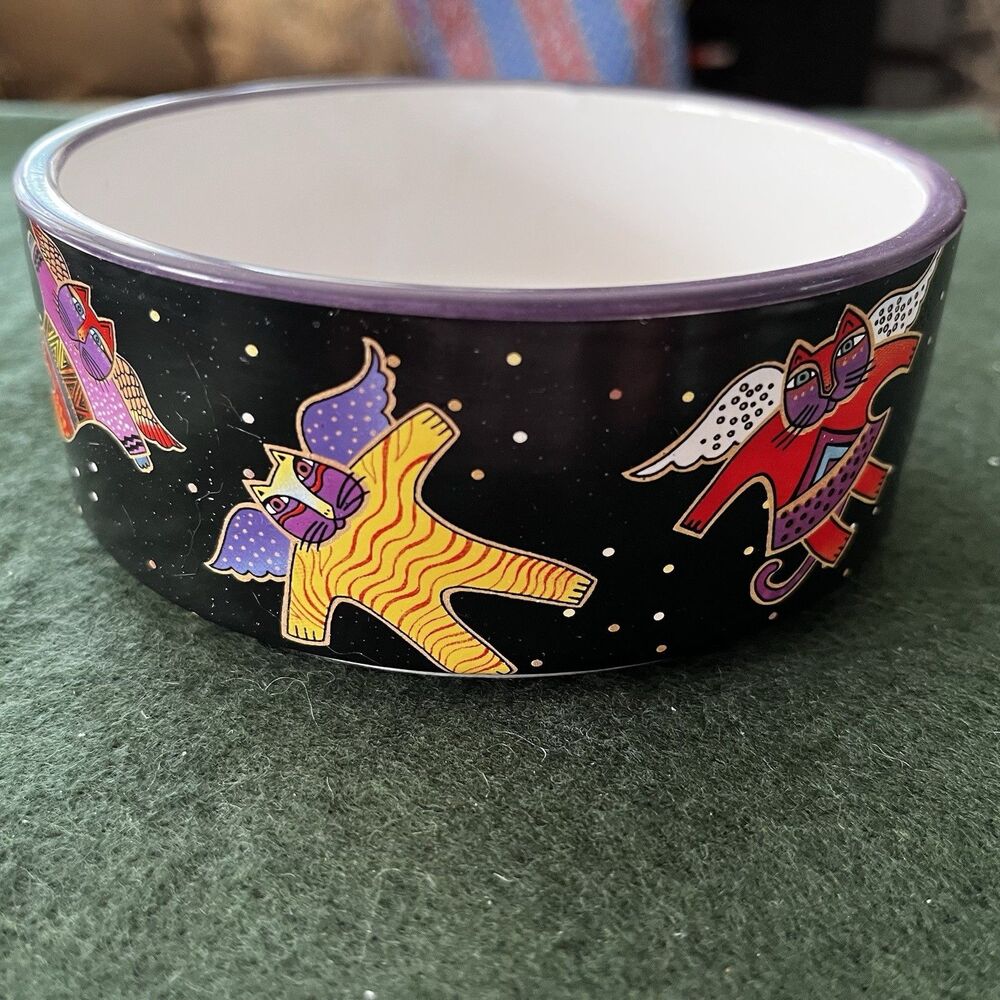 Vintage Laurel Burch Ceramic Bowl Angel Cats Bowl 5 1/4" x 2” New Old Sock